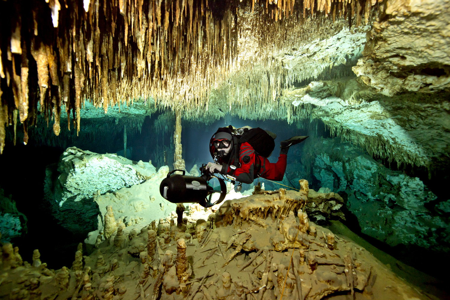 cave diver in Mexico, Yucatan