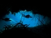 Mexico, Tulum, 2 cave divers at the entrance to cenote car wash